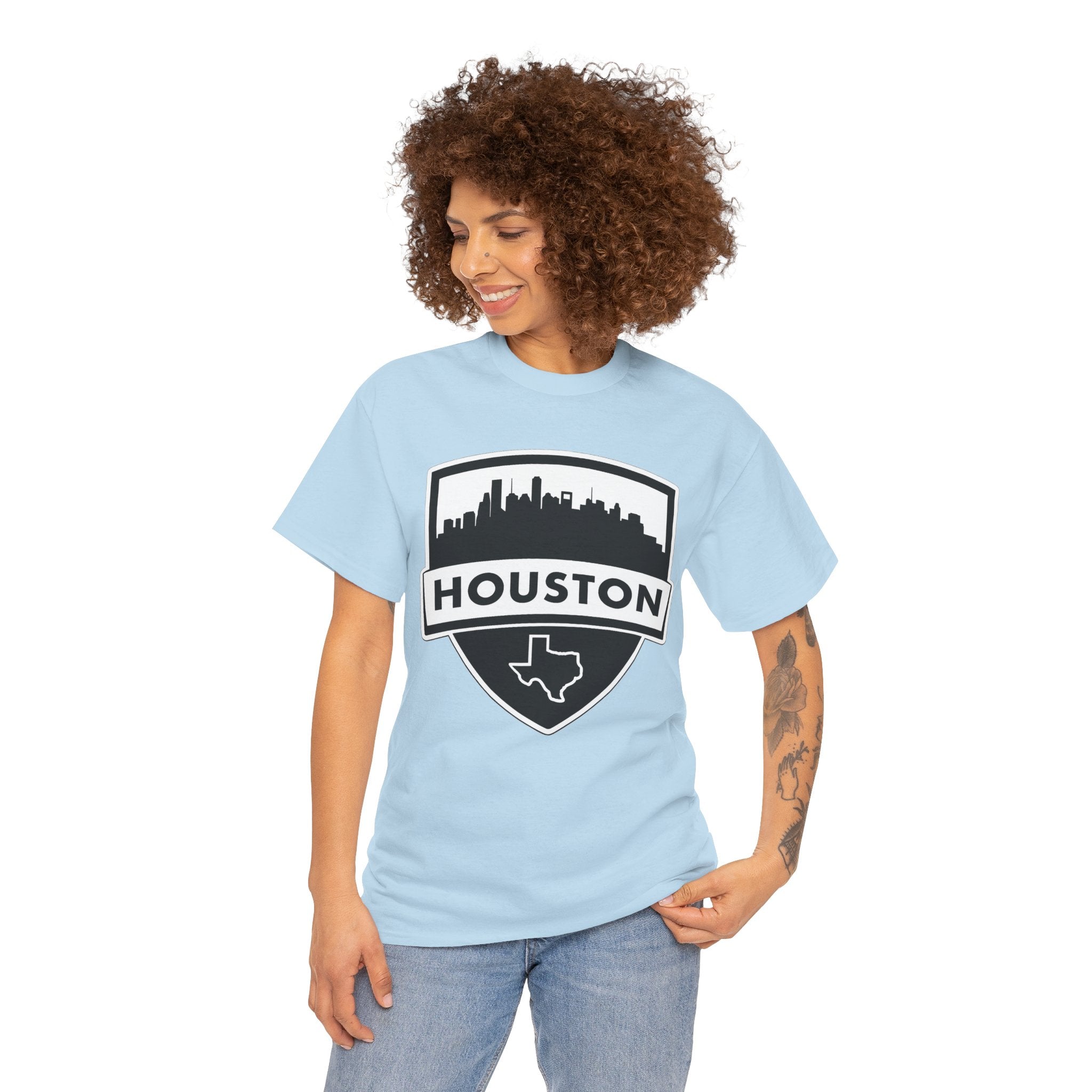 Houston Skyline Shield T-Shirt — Texas Outline City Pride Tee