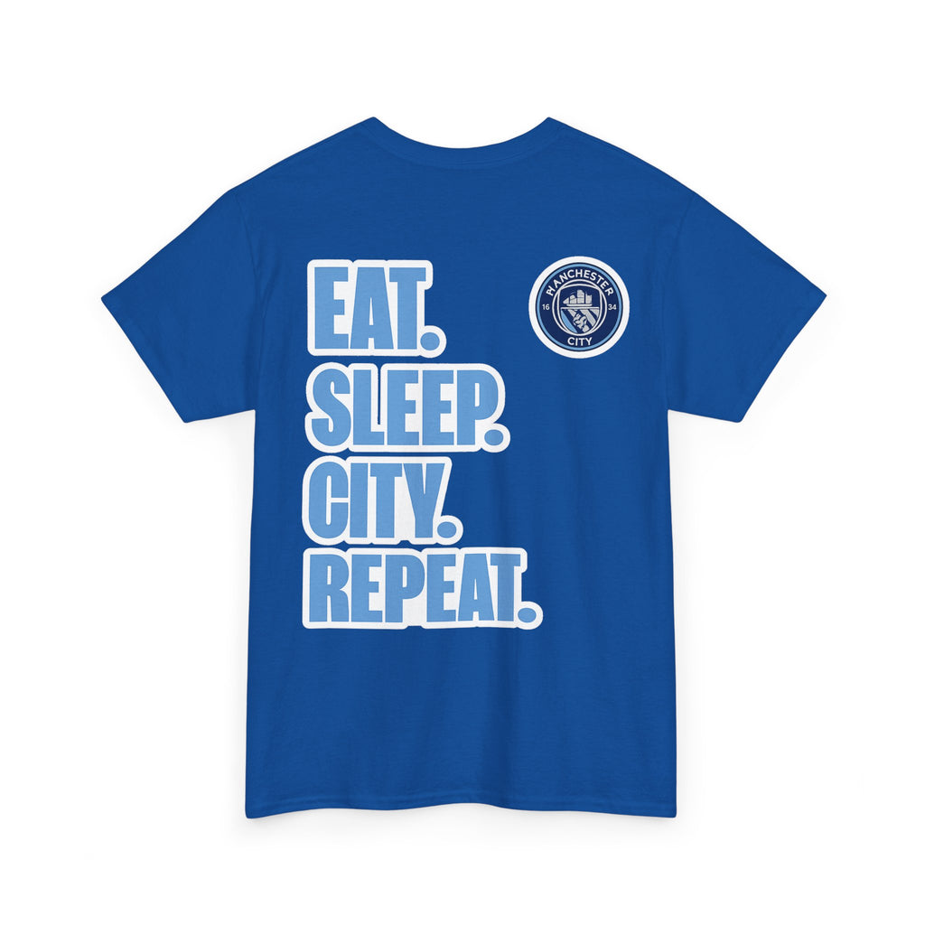 Manchester City T-Shirt – 'Eat. Sleep. City. Repeat.' Football Fan Tee