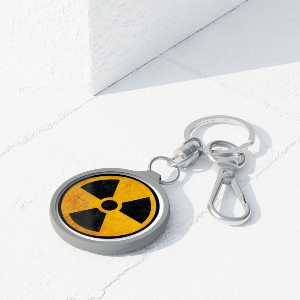 Radiation Hazard Keyring Tag — Retro Nuclear Warning Keychain