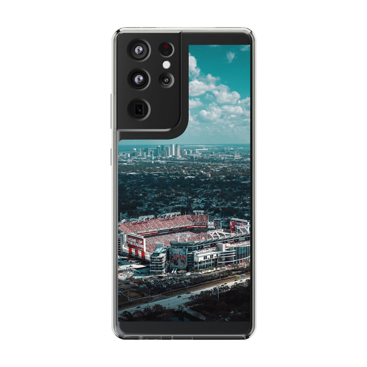 Tampa Bay Raymond James Stadium Clear Phone Case — Aerial City Stadium Design