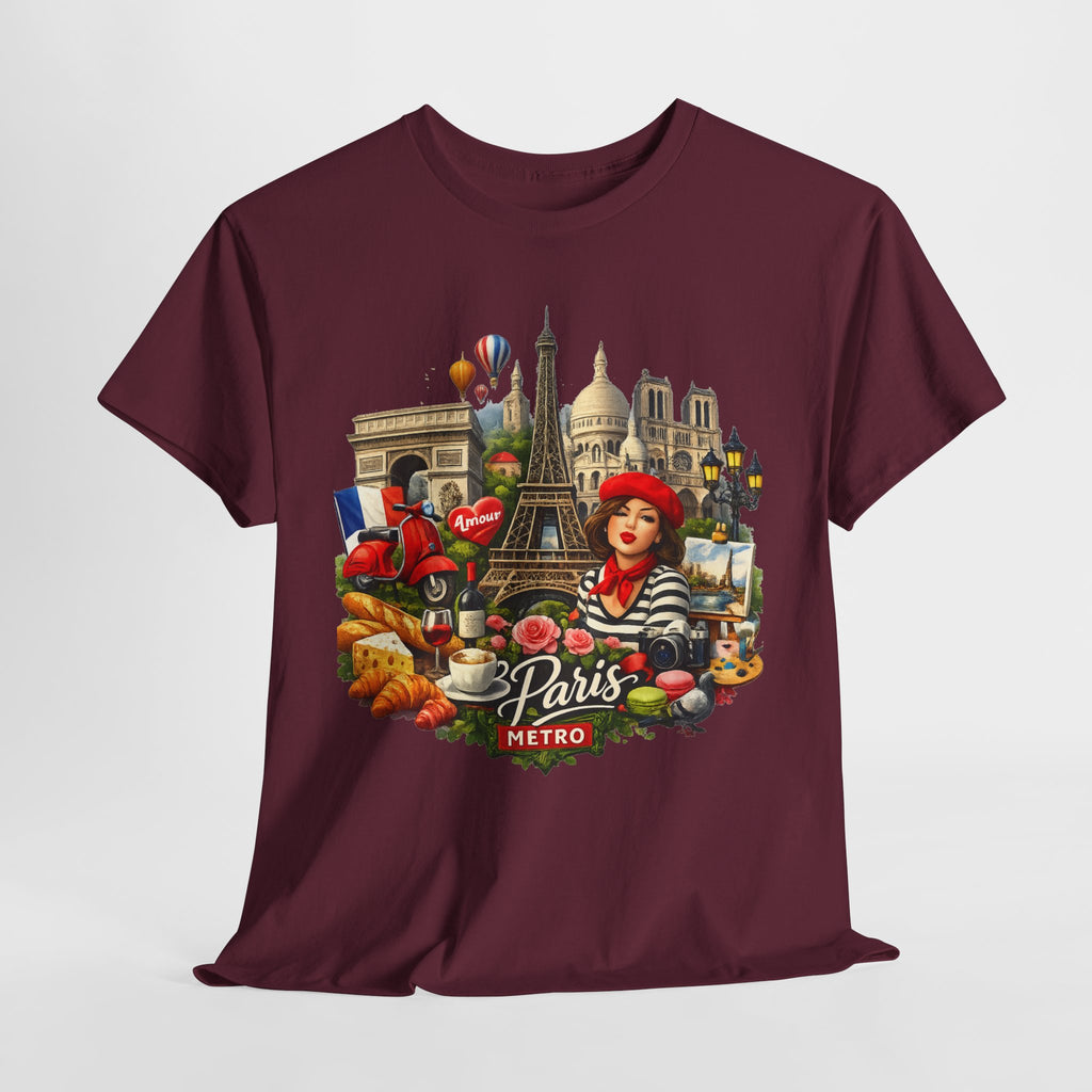 Paris Montage Tee — Eiffel Tower, Croissant & Metro Vintage Travel T‑Shirt