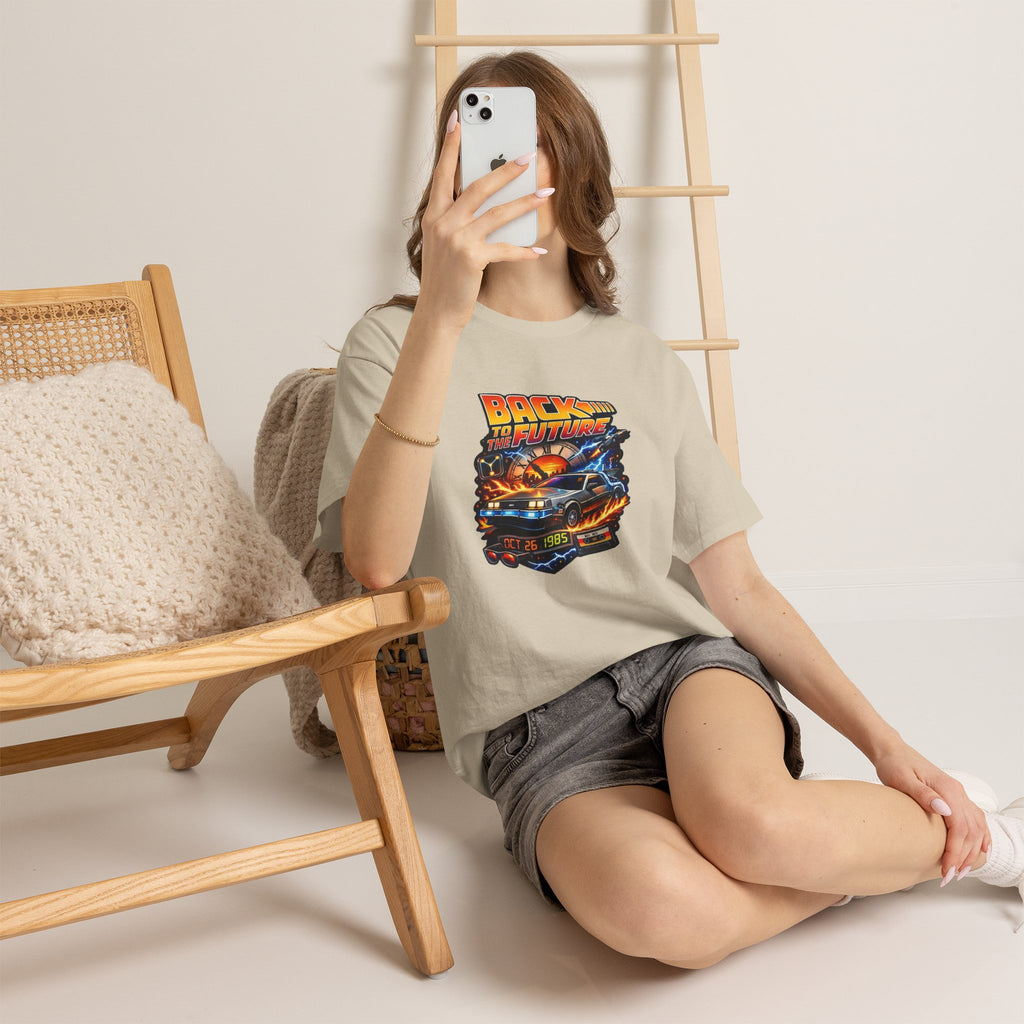 Back to the Future Graphic Tee – Retro 1985 DeLorean Design