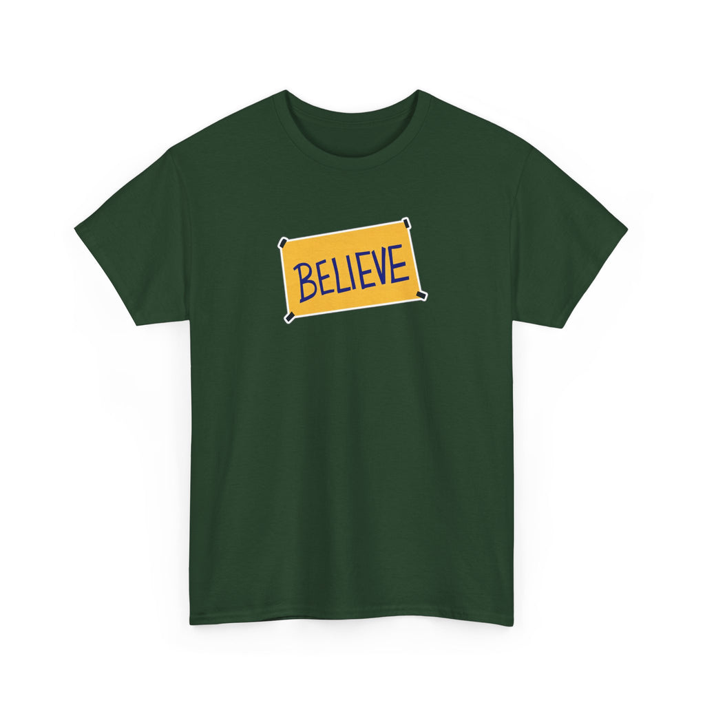 Ted Lasso Inspired Believe Graphic Tee — Inspirational Yellow Patch T-Shirt