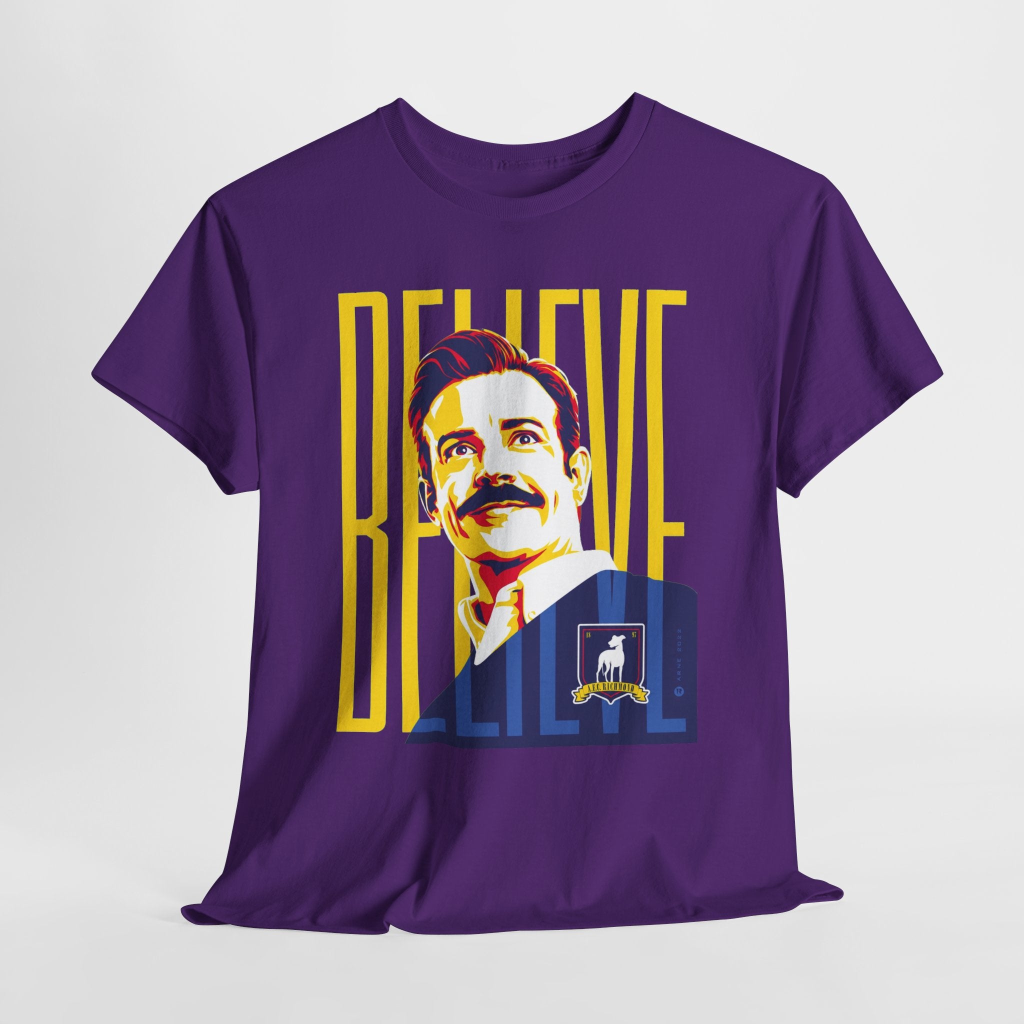 Ted Lasso Inspired Believe Retro Portrait T‑Shirt — Inspirational Vintage Mustache Design
