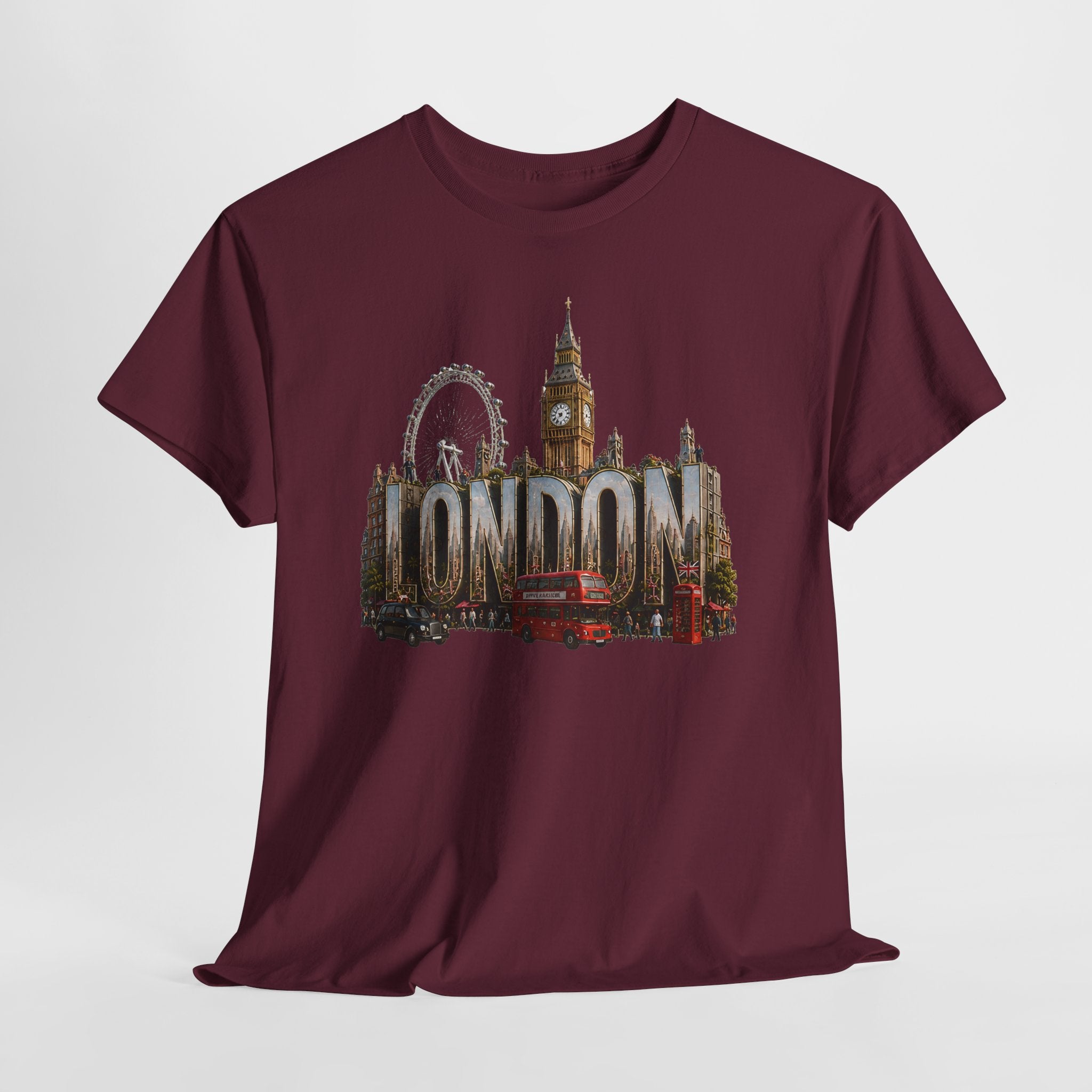 London Skyline T-Shirt — London Text with Big Ben & London Eye Graphic