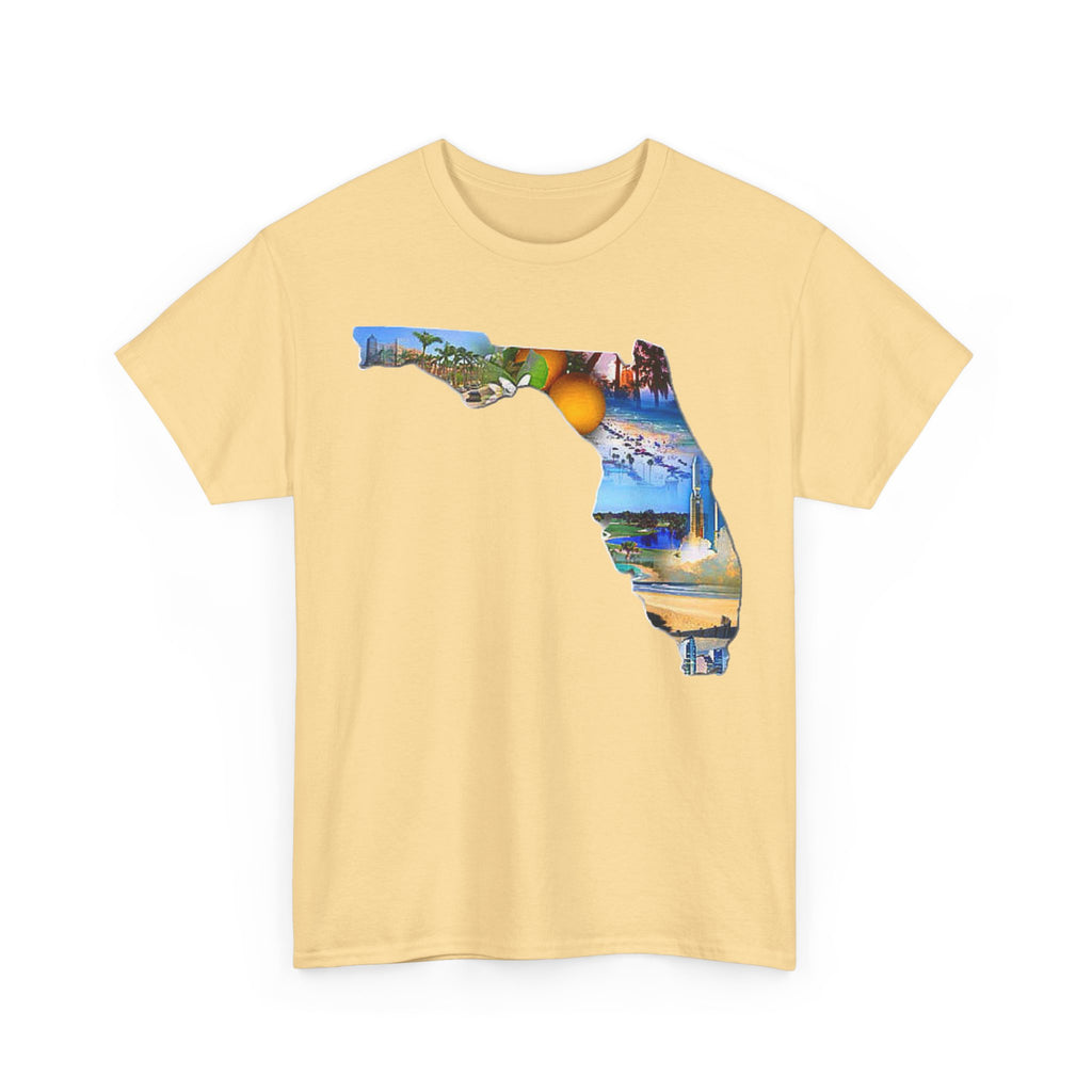 Florida State Shape T-Shirt — Scenic Beach & Sunset Map Tee