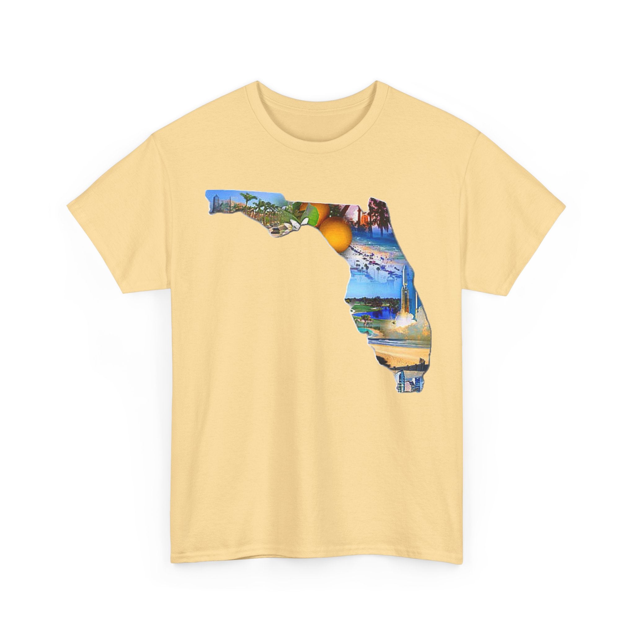 Florida State Shape T-Shirt — Scenic Beach & Sunset Map Tee