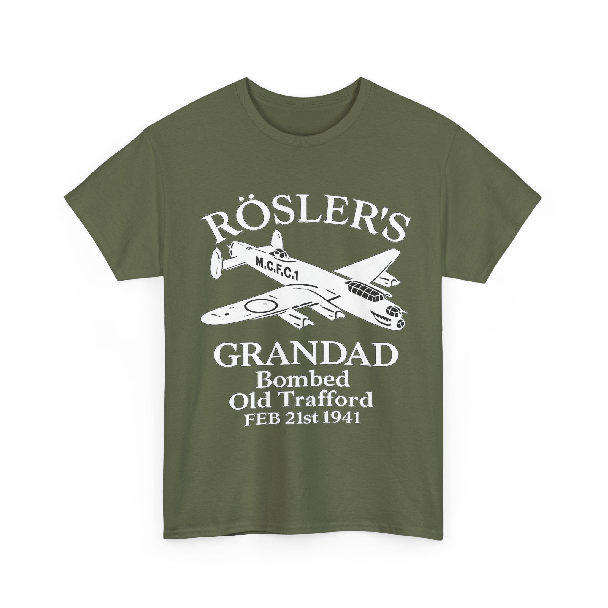 Rösler's Grandad Bombed Old Trafford Tee — WWII Tribute Military Plane Shirt (Feb 21, 1941)