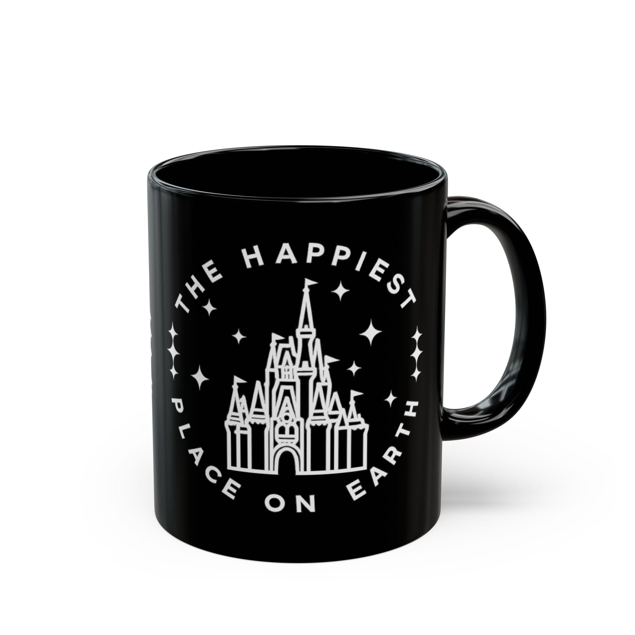 Black Castle Mug — "The Happiest Place on Earth" Ceramic Coffee Cup (11oz/15oz)