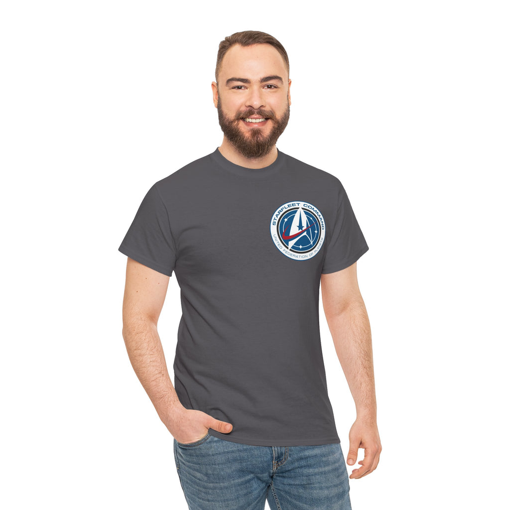 Starfleet Command Crew Logo Cotton T‑Shirt — Retro Rocket Emblem Tee