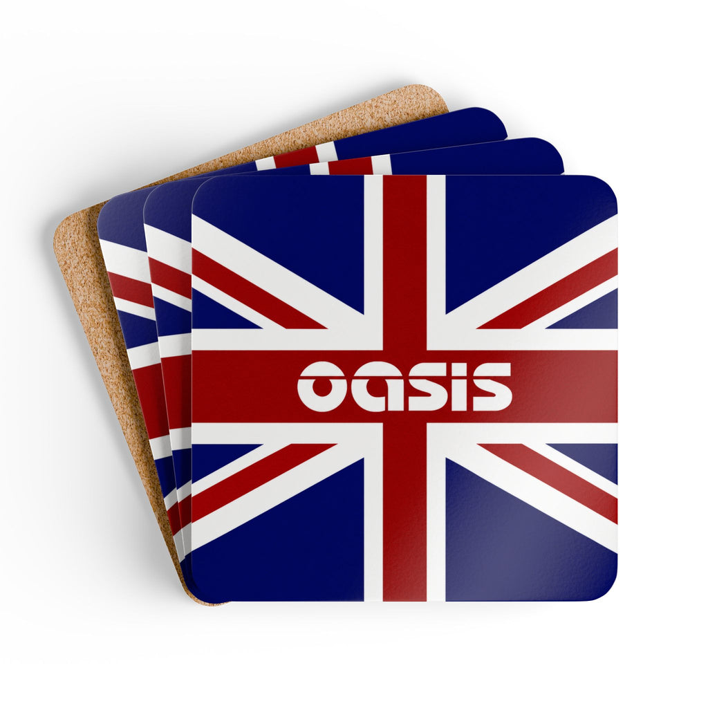Oasis Union Jack Cork Coaster Set — British Flag Drink Coasters (4-Pack)