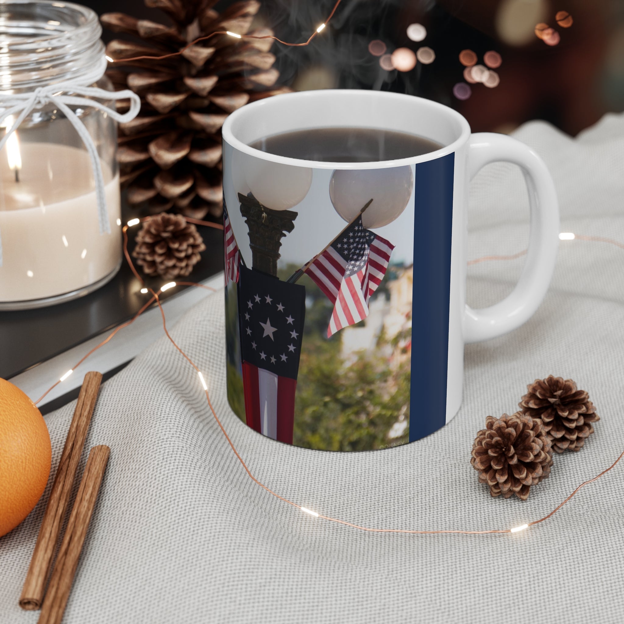 Disney Mickey 'Celebrates America' Flag Mug — Patriotic 11oz & 15oz Coffee Cup