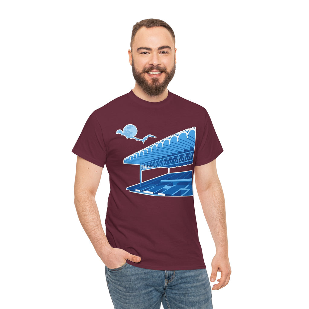 Manchester City Maine Road, Main Stand Cotton T-Shirt — Blue Retro Sports Venue Tee