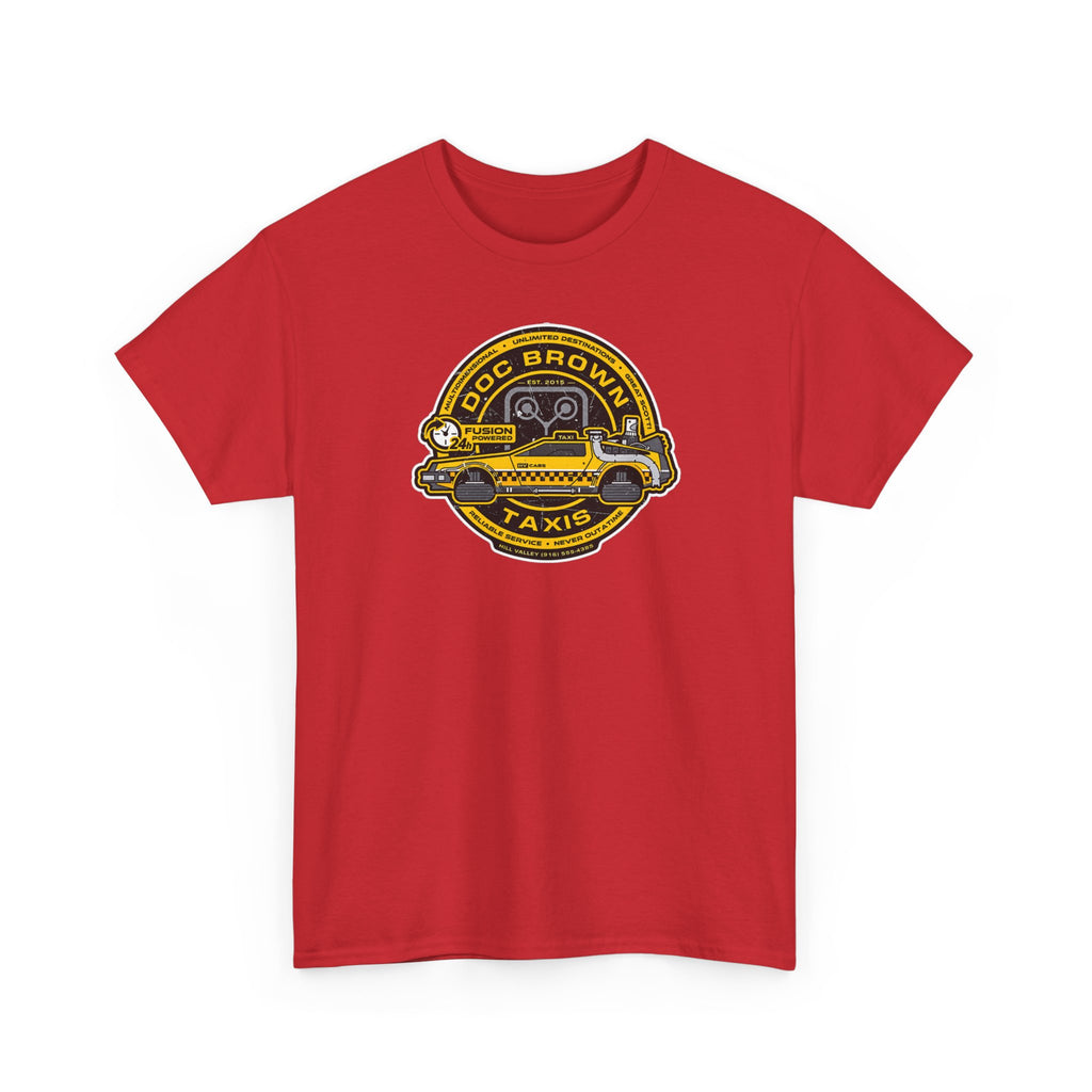Vintage Taxi Badge T-Shirt — 'Doc Brown Taxis' Retro Cab Logo Tee