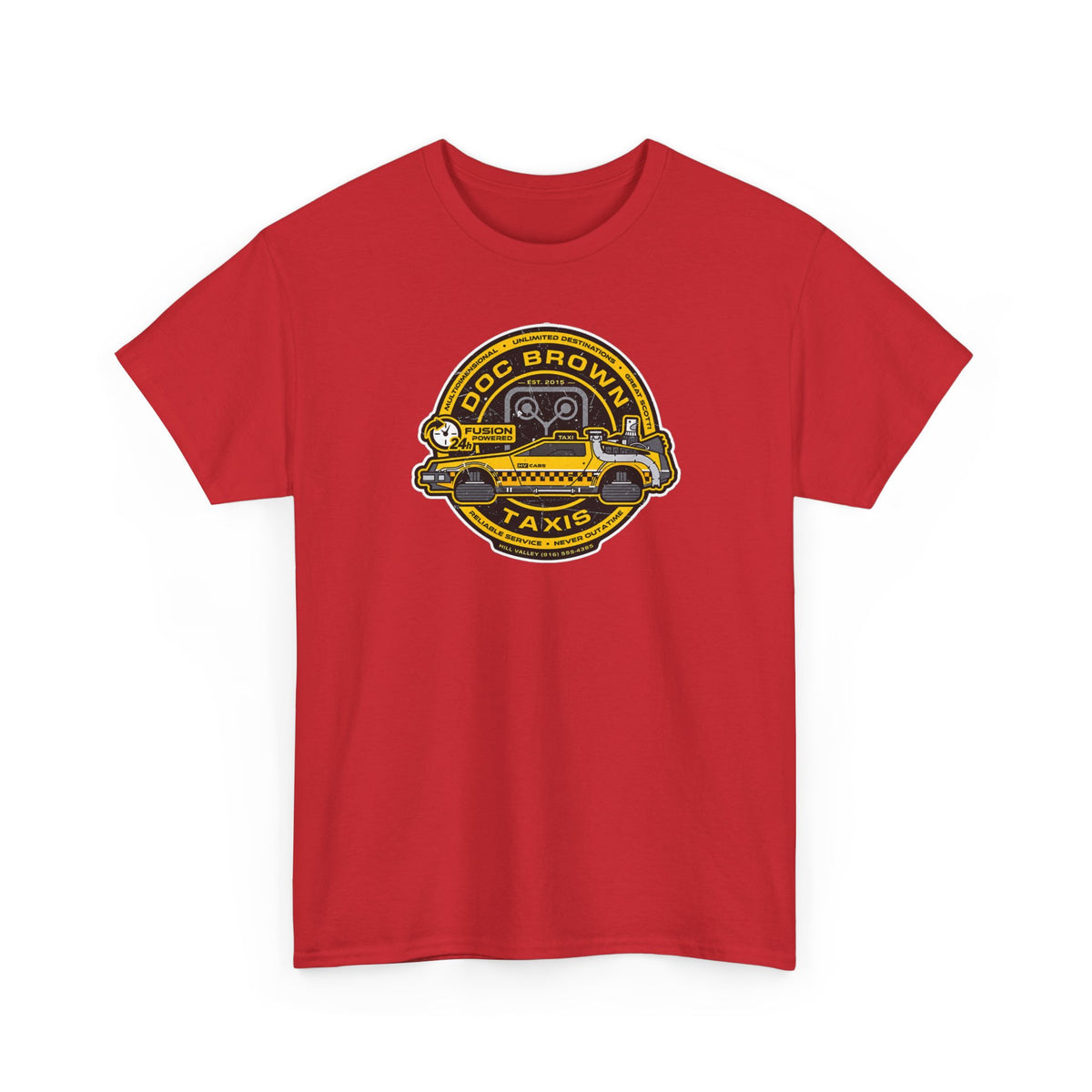 Vintage Taxi Badge T-Shirt — 'Doc Brown Taxis' Retro Cab Logo Tee