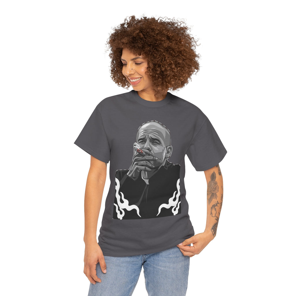 Pep Guardiola Smoking Portrait T‑Shirt — Moody Graphic Tee