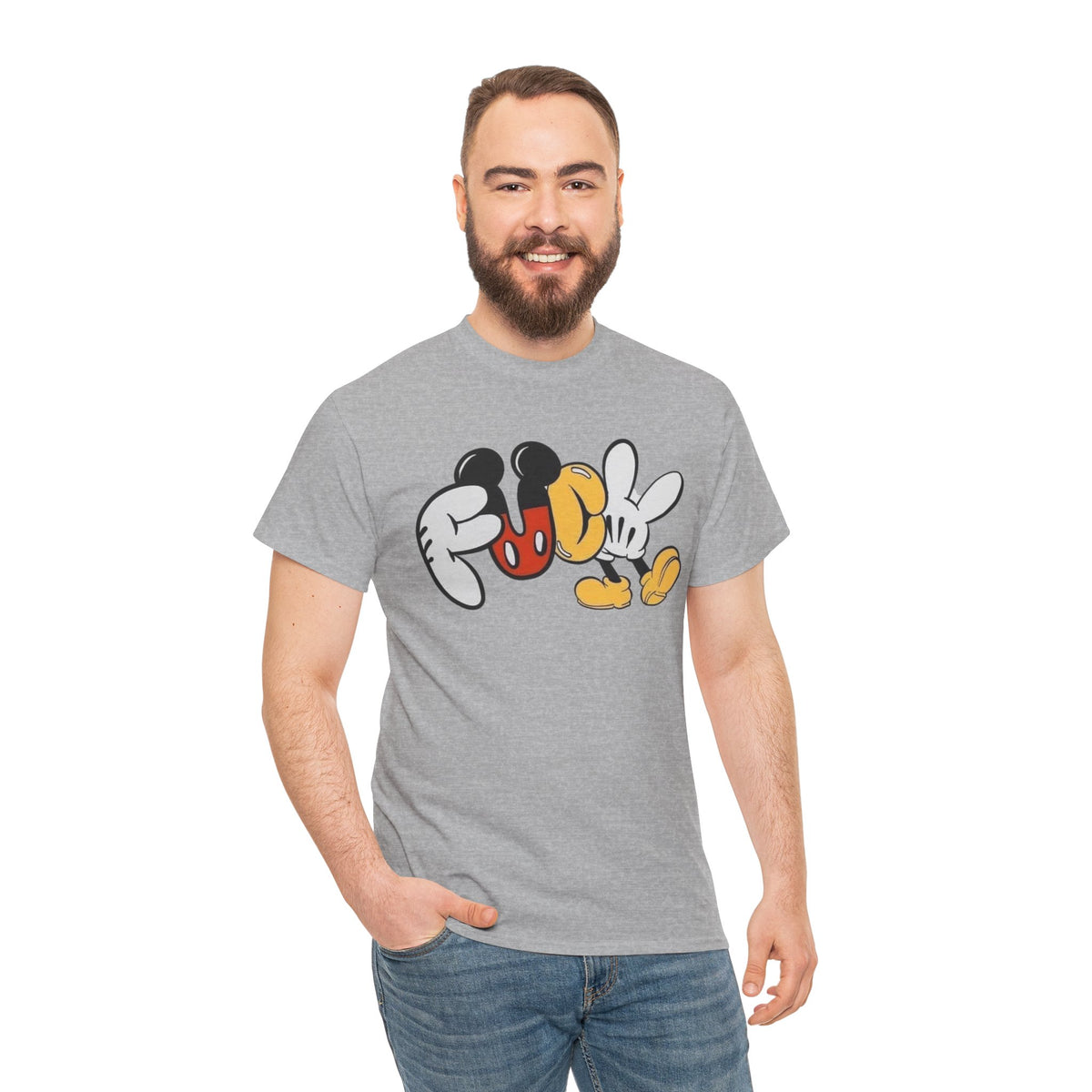 F**K Disney Graphic Tee — Playful Cartoon Hands & Shoes Design