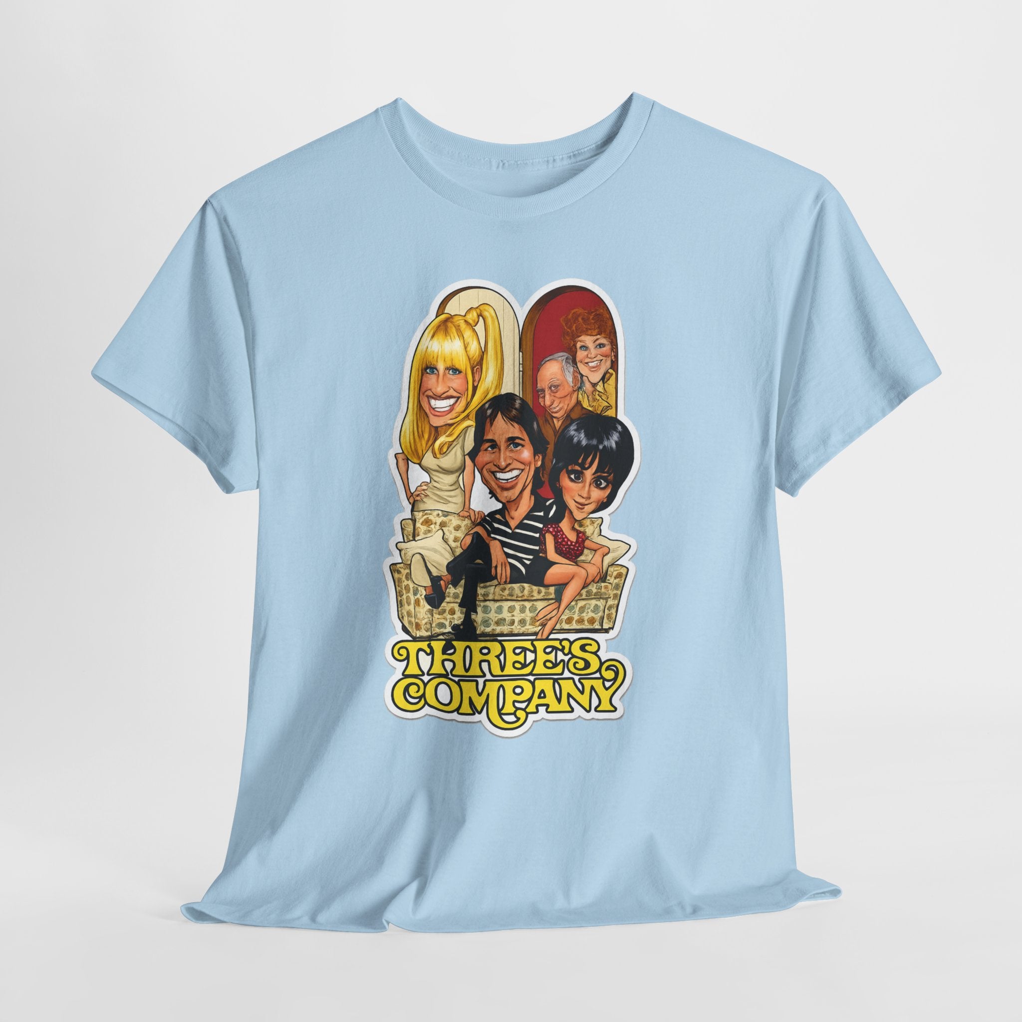 Three's Company Retro TV Tee — Vintage Sitcom Caricature T-Shirt