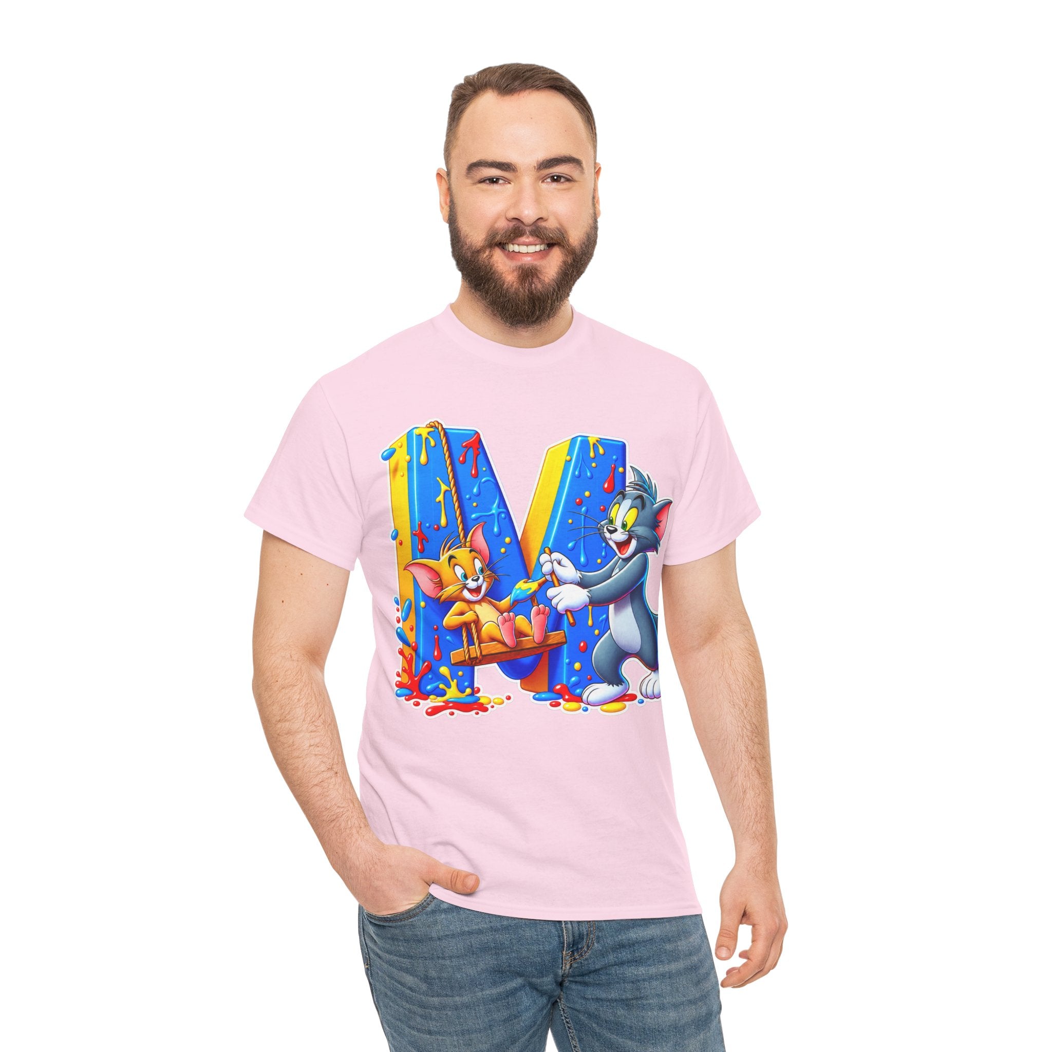 Tom & Jerry Letter M Cotton T-Shirt — Retro Cartoon Graphic Tee