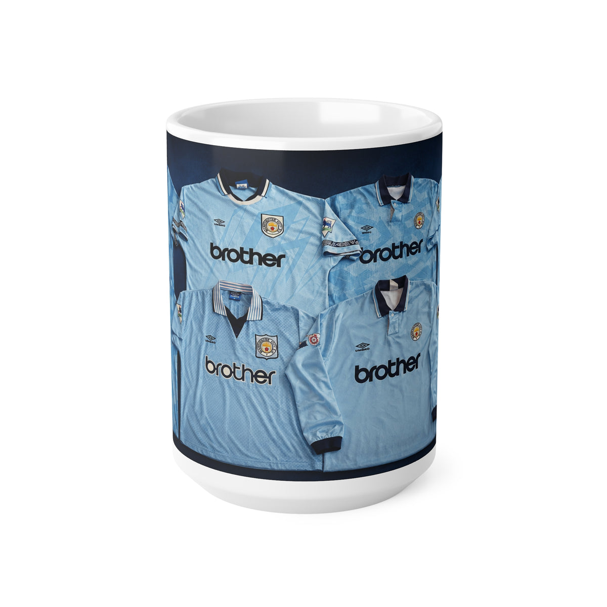 Manchester City Retro Home Light Blue Football Jersey Coffee Mug — Vintage Soccer Kits Design, 11oz/15oz