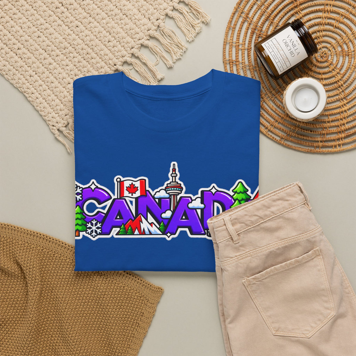 Canada Cartoon Graphic Tee — Canadian Landmark & Flag Travel T‑Shirt