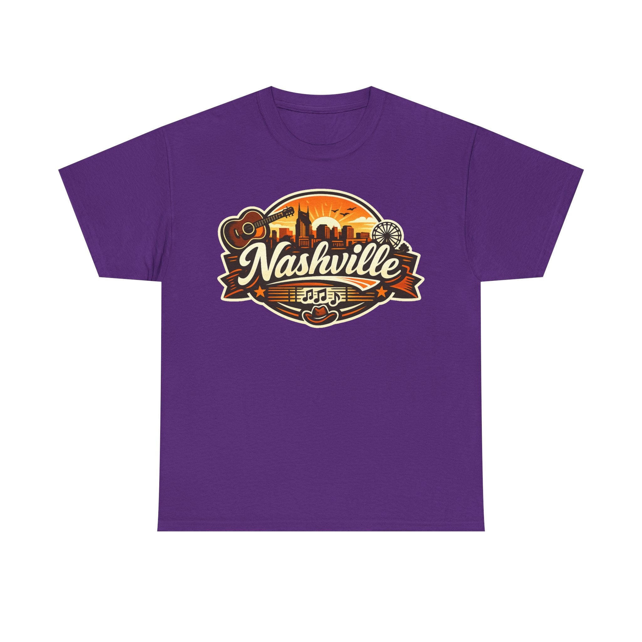 Nashville Skyline Guitar Tee – Retro Music City Souvenir Shirt