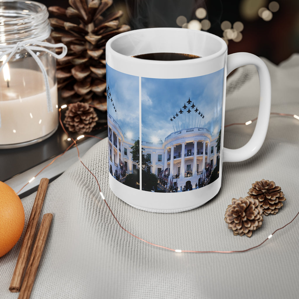 Patriotic White House Panorama with Jet Flyover 11oz/15oz Ceramic Mug