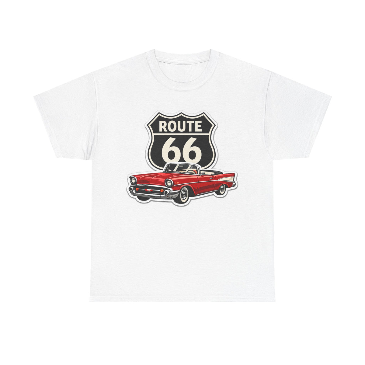 Route 66 Classic Car T‑Shirt — Retro Red Convertible Road Trip Tee