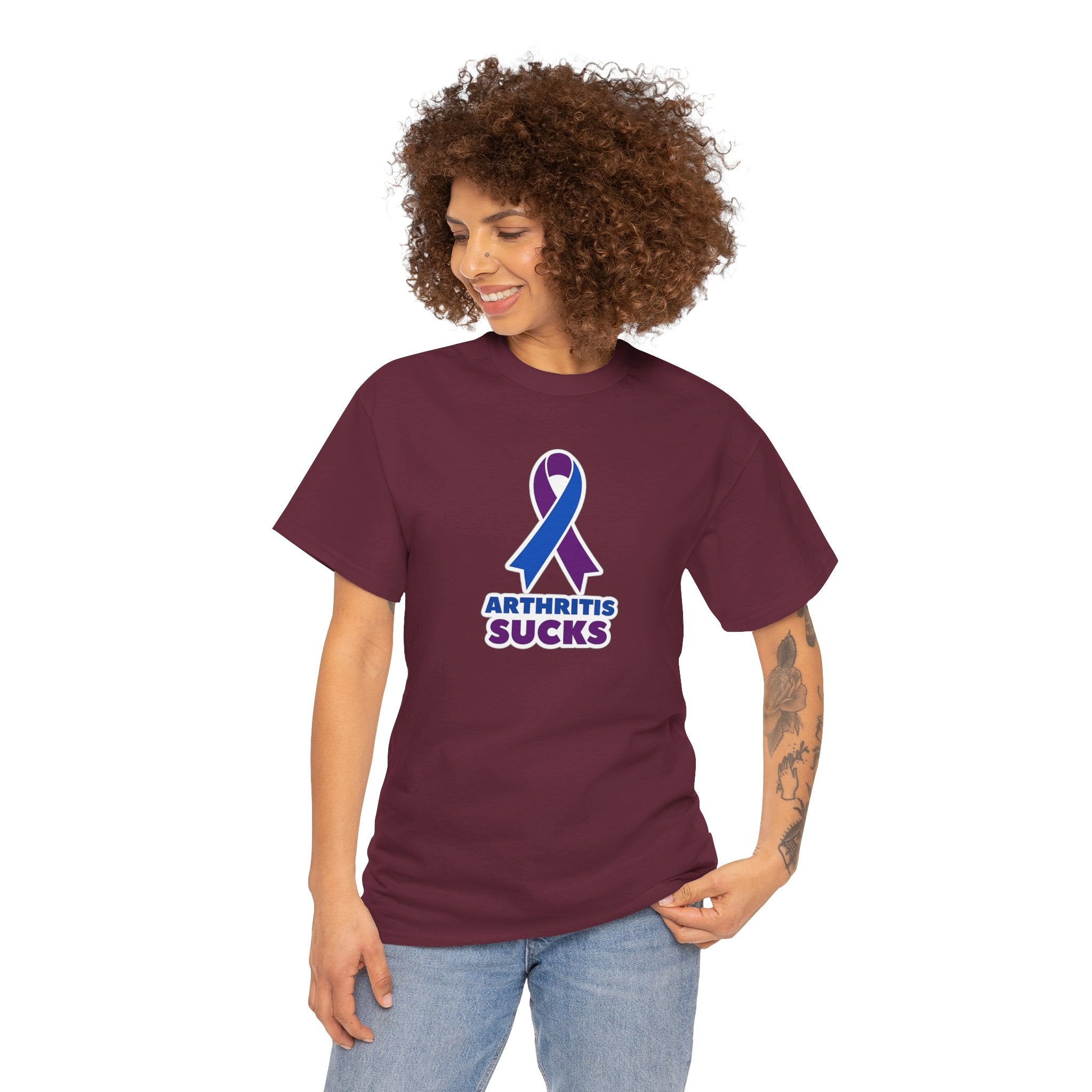 Arthritis Sucks Awareness T-Shirt — Purple & Blue Ribbon Support Tee