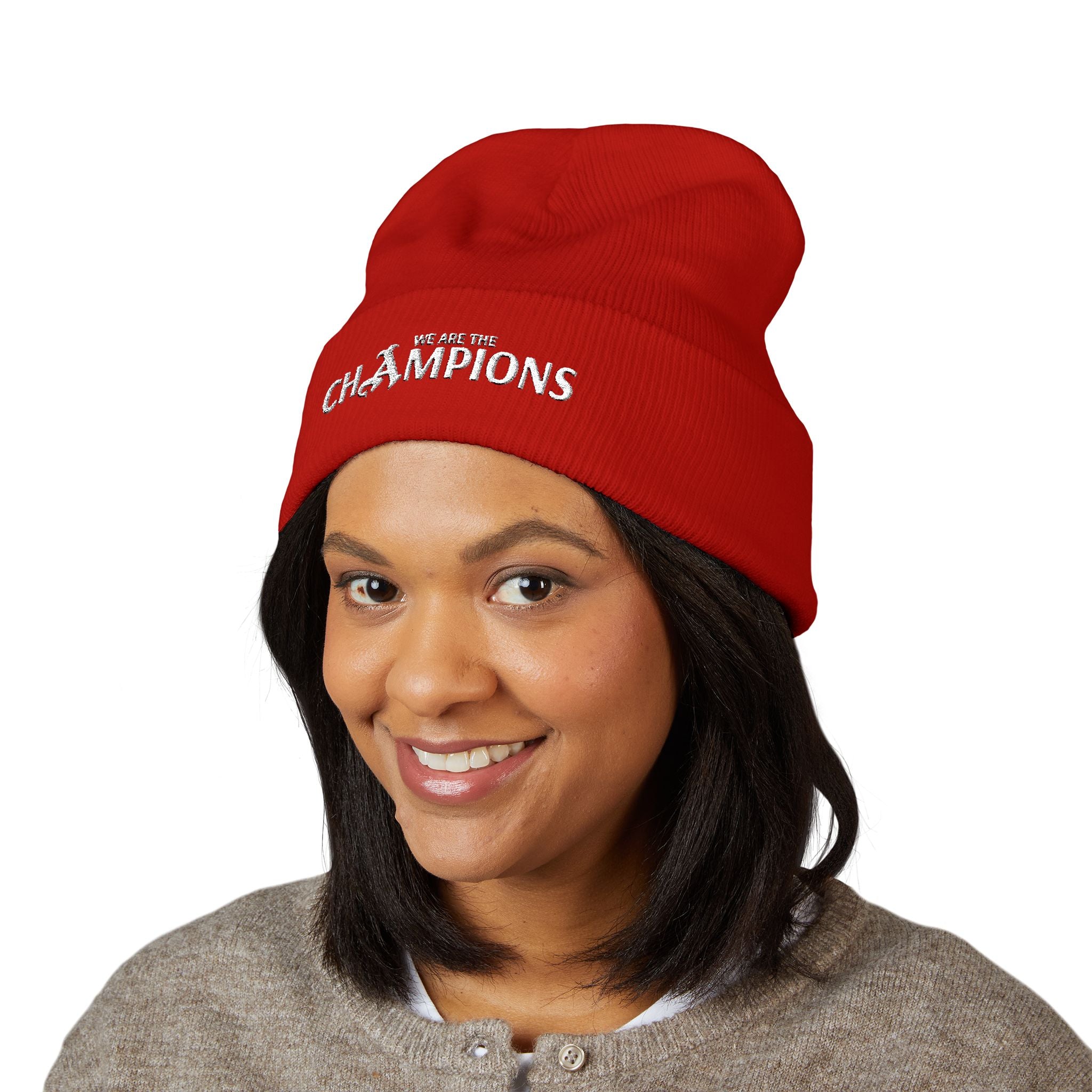 Arsenal Champions Embroidered Cuffed Beanie — 'We Are The Champions' Winter Knit Hat