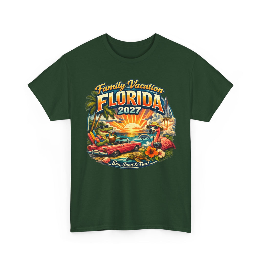Florida Family Vacation 2027 T-Shirt — Retro Sunset Beach Design