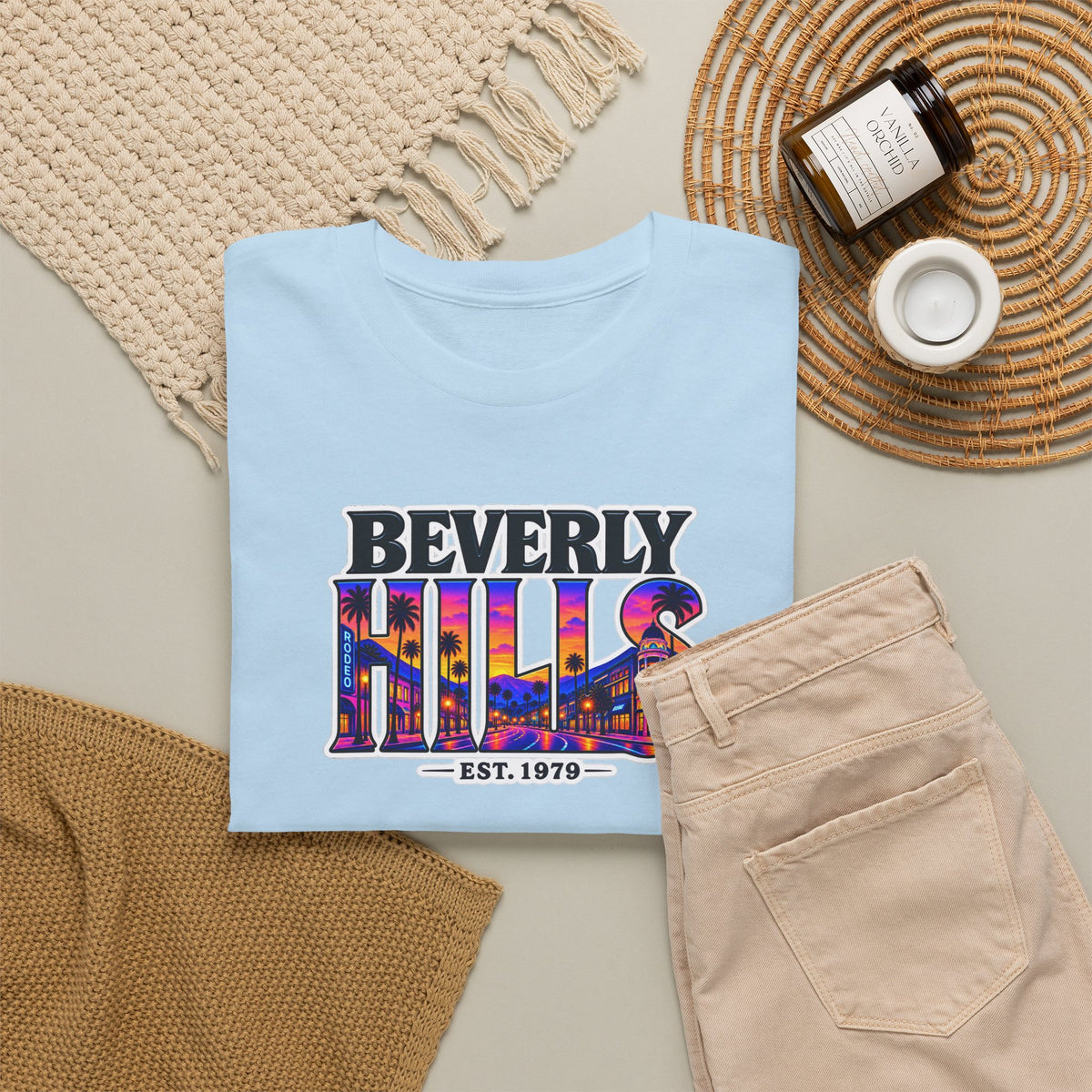 Beverly Hills Retro Sunset Tee — 'Beverly Hills EST. 1979' Graphic T-Shirt