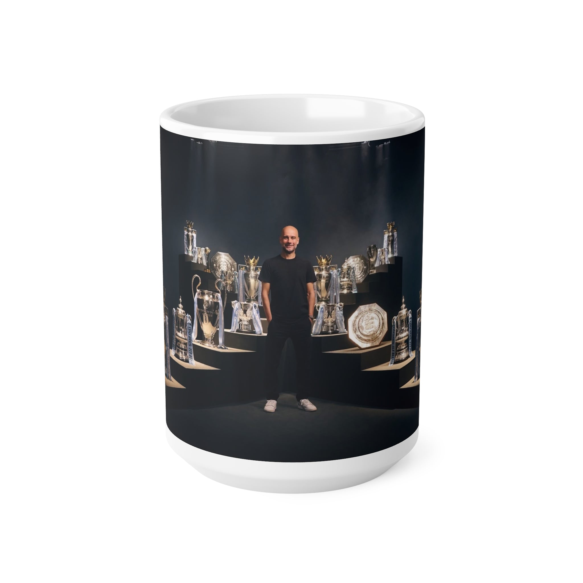 Pep Guardiola Manchester City Ceramic Mug — Champion Trophies Photo Coffee Cup (11oz & 15oz)