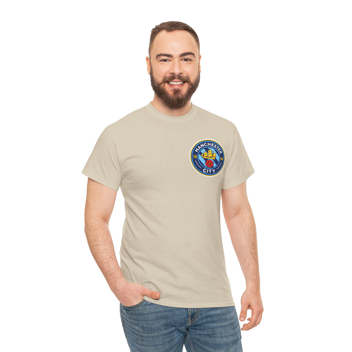 Manchester City Inspired Crest T‑Shirt – Circular Badge Chest Logo Tee