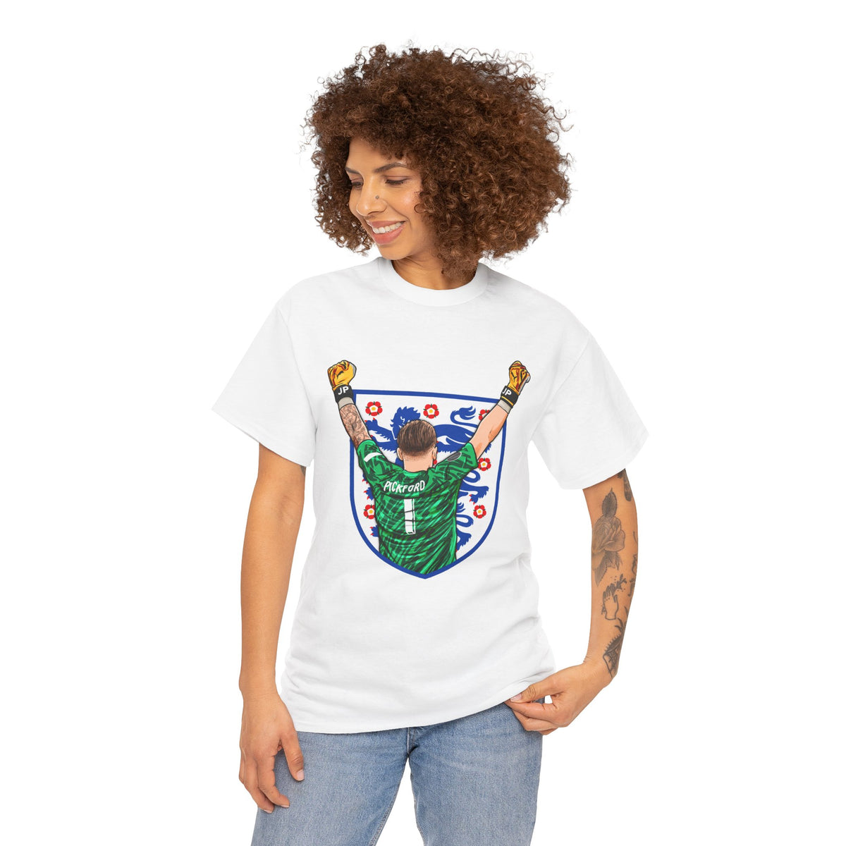 Pickford England Number 1 Goalkeeper Graphic Tee — Victory Pose Jersey Design