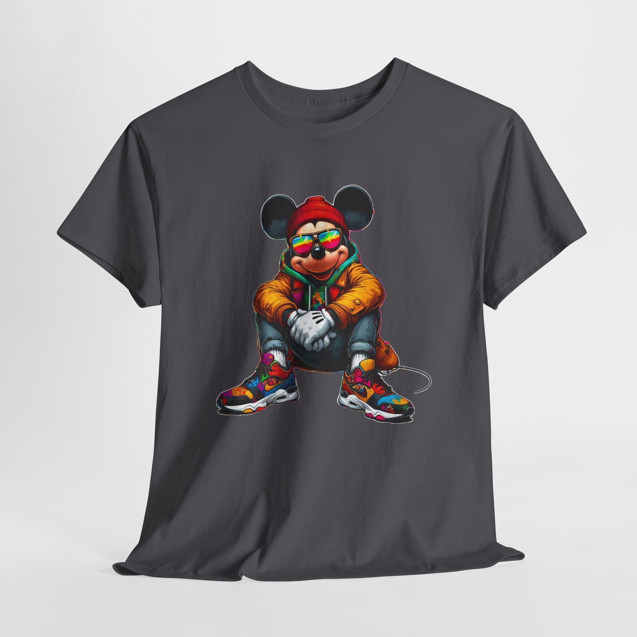 Mickey Mouse Streetwear Graphic Tee — Hip-Hop Mouse Character Sitting in Sneakers
