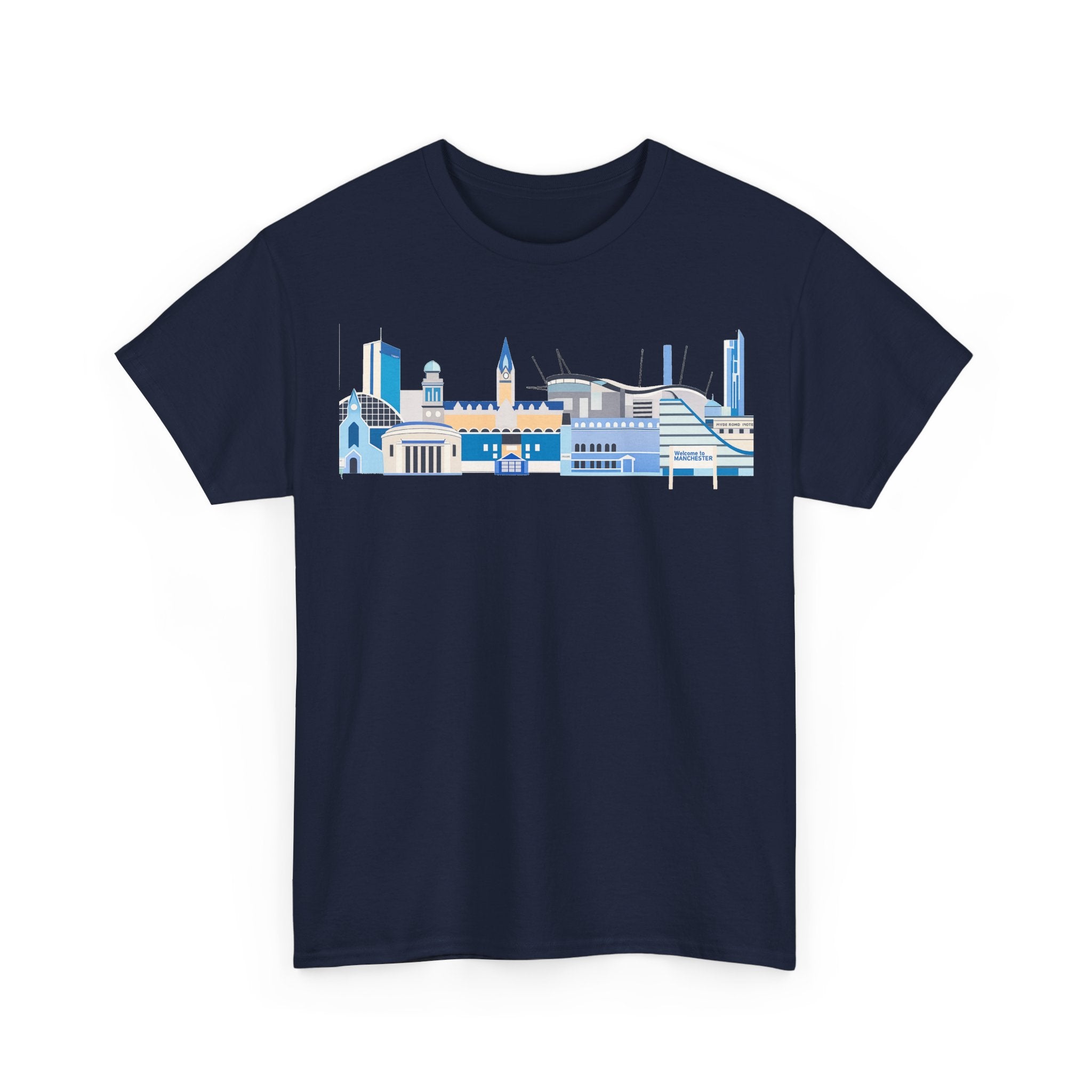 Manchester City Skyline Tee — Minimal Blue Urban Landscape T‑Shirt