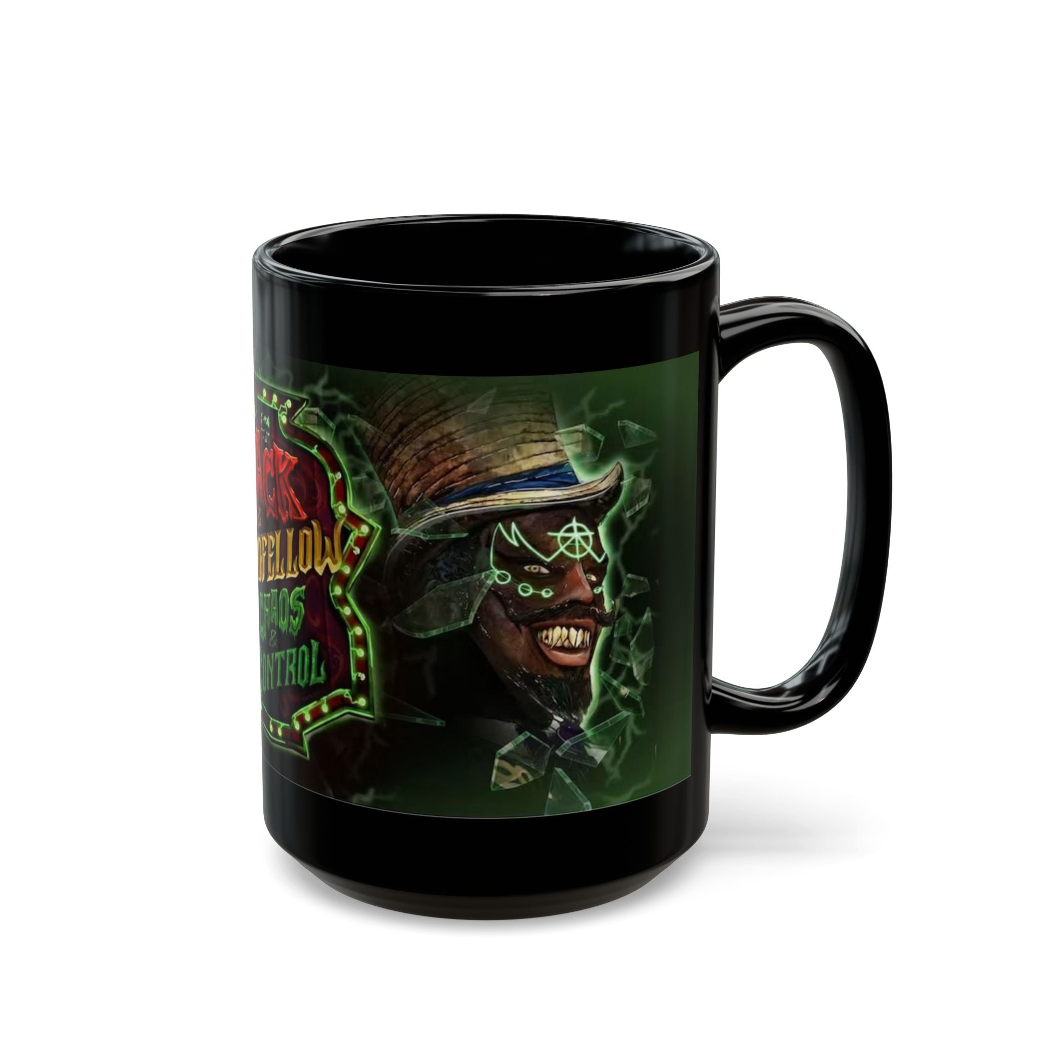 Black Ceramic Mug — 'Jack & Oddfellow Chaos Control' Horror Gamer Coffee Cup