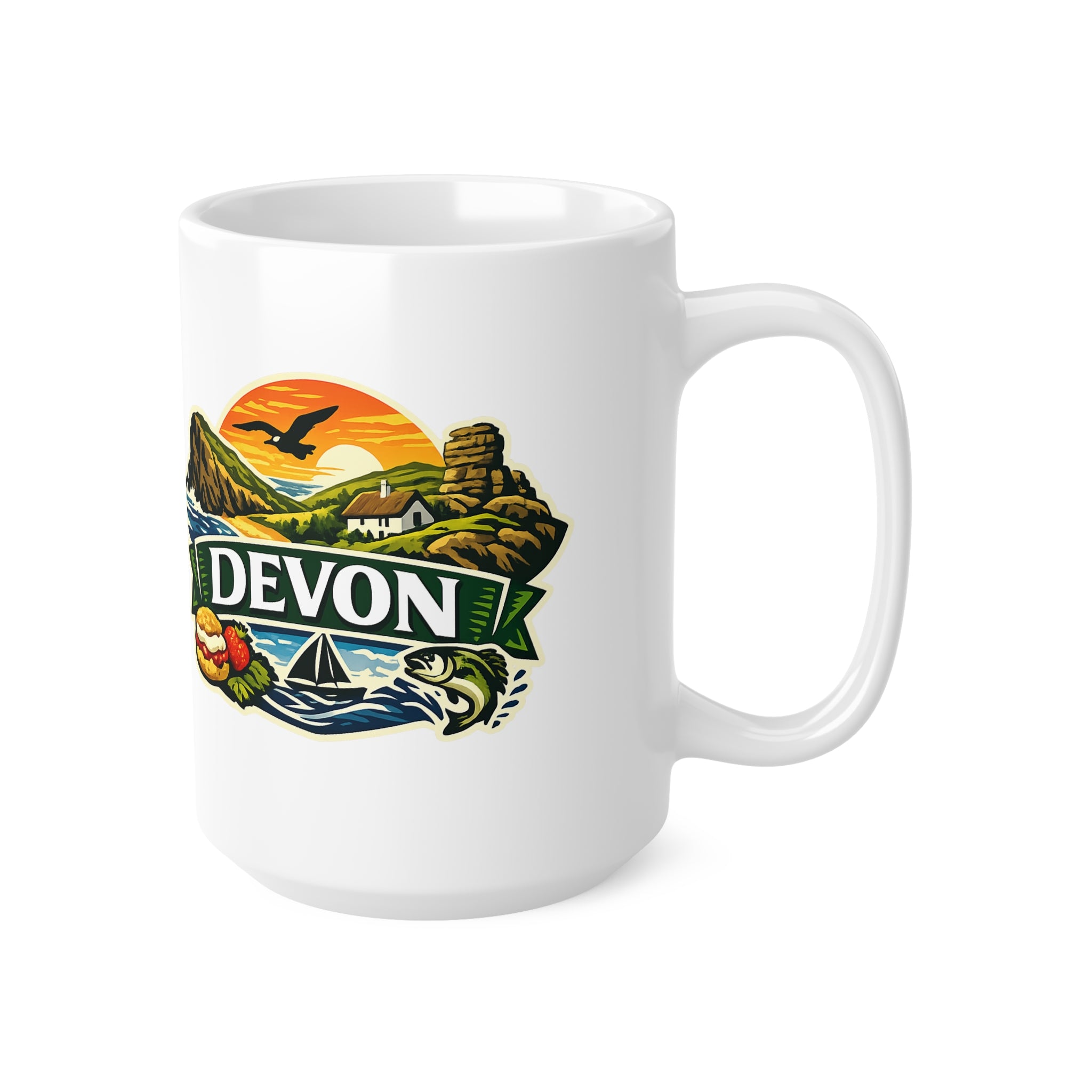 Devon Scenic Mug — Coastal Sunrise Ceramic Coffee Cup (11oz & 15oz)