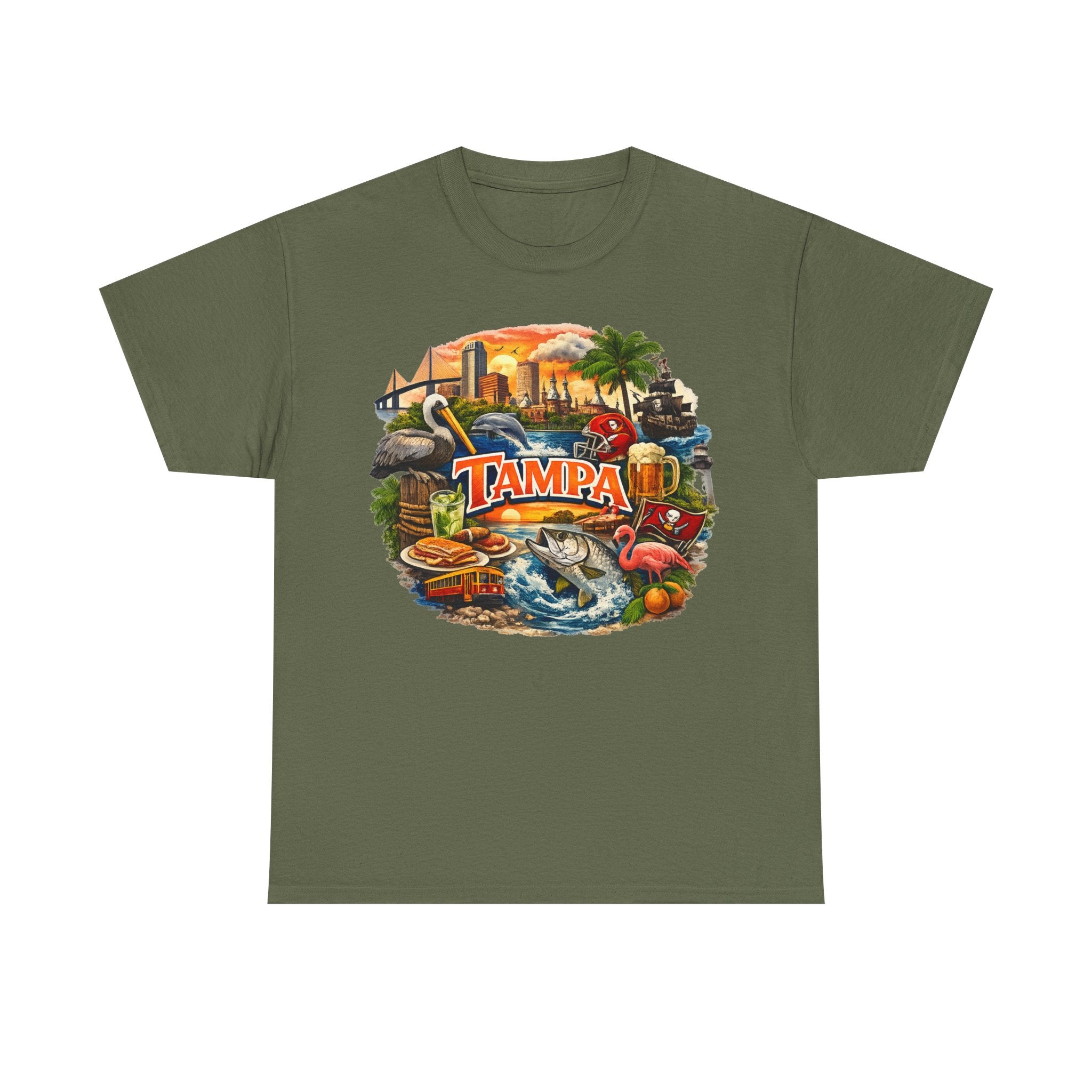 Tampa Florida Retro Scenic Tee — Vintage Beach, Skyline & Wildlife Graphic