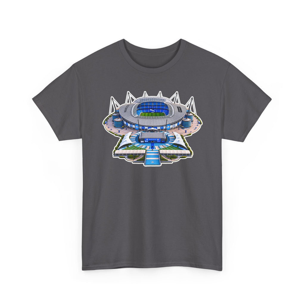 Manchester City Etihad Stadium Illustration T-Shirt — Retro Soccer Arena Graphic Tee