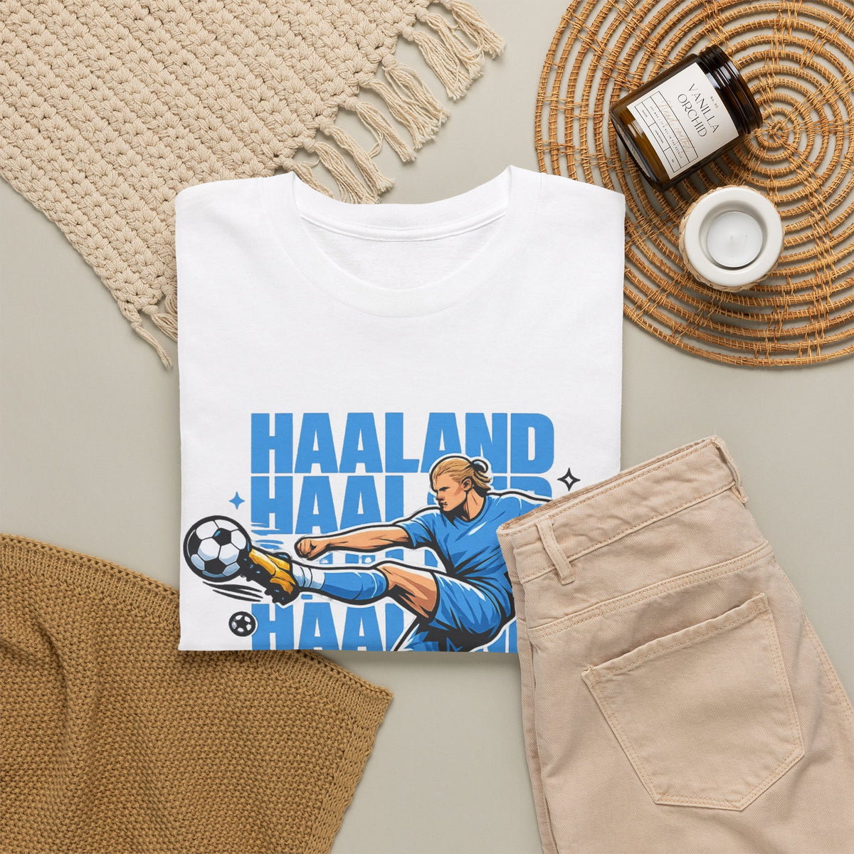 Haaland Manchester City Inspired Cotton T-Shirt — Striker Action Graphic Football Shirt