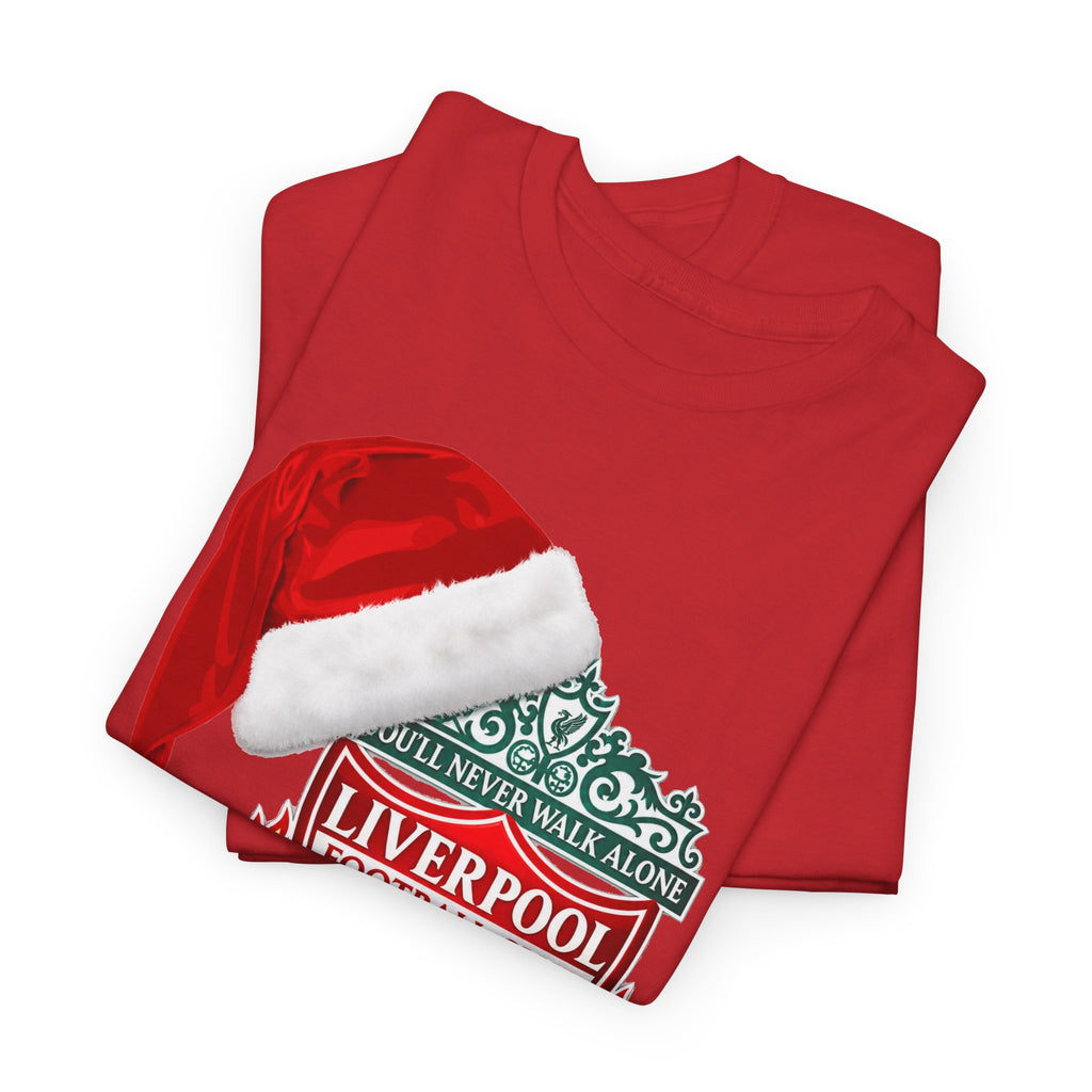 Liverpool FC Crest T‑Shirt with Santa Hat — Christmas Football Fan Tee