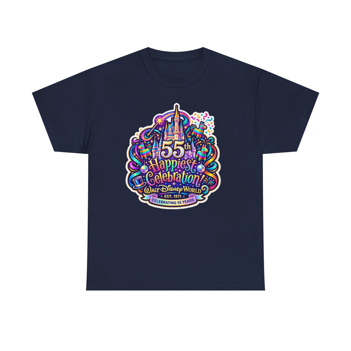 T-Shirt — "55th Happiest Celebration" Colorful Anniversary Castle Graphic Tee