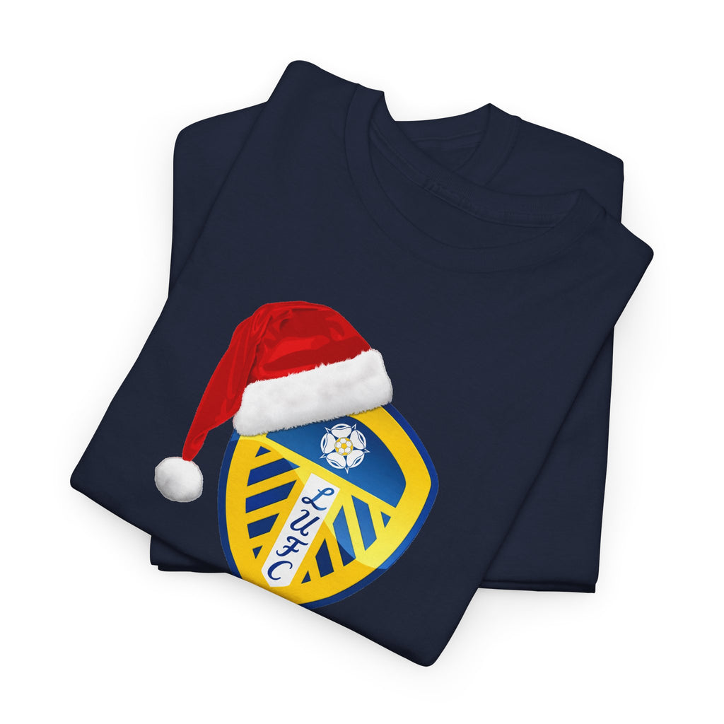 Leeds United Santa Hat Christmas Soccer Crest T‑Shirt – Festive Football Fan Tee