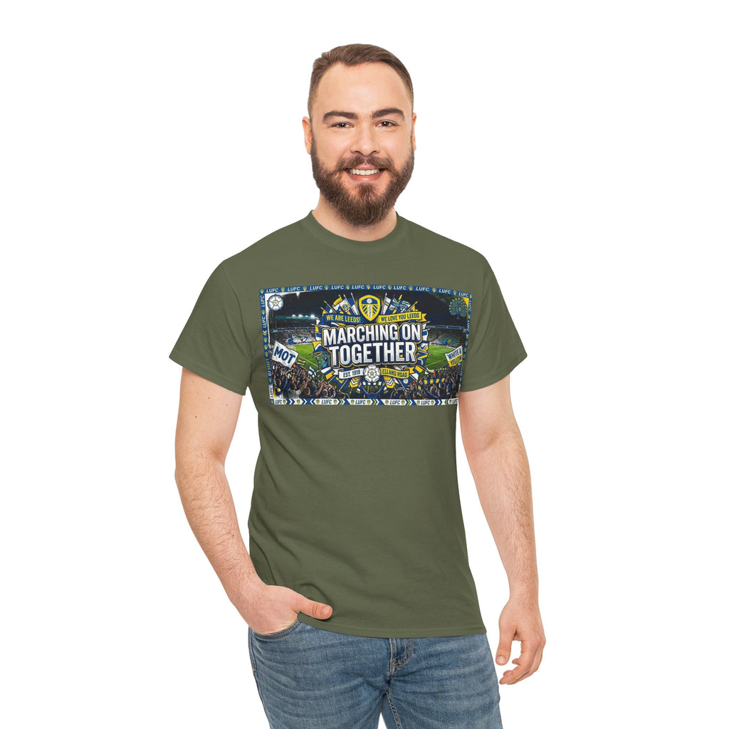 Leeds United T-Shirt — "Marching On Together" Fan Tee (Soccer Supporter Graphic)
