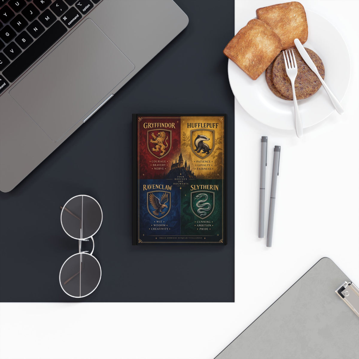 Hogwarts Houses Hardback Journal — Gryffindor Hufflepuff Ravenclaw Slytherin Crest Notebook