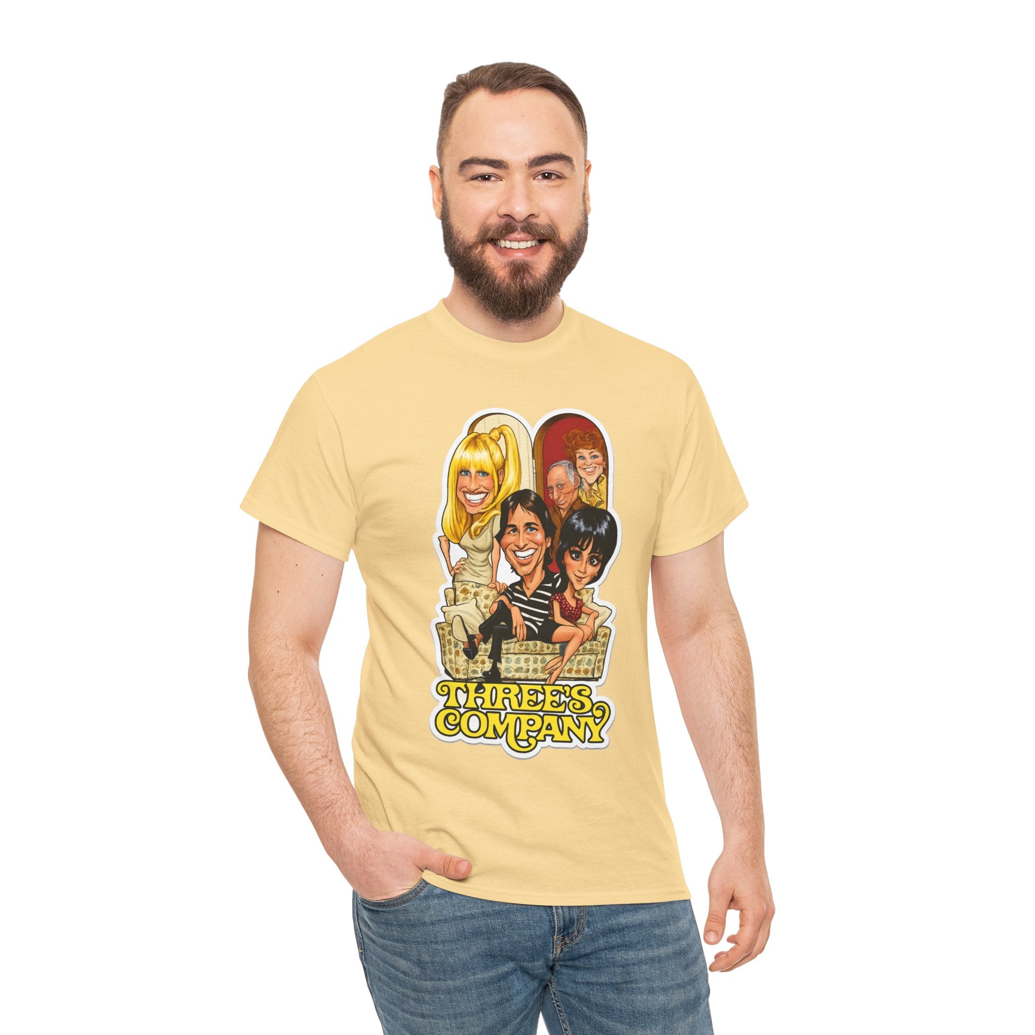 Three's Company Retro TV Tee — Vintage Sitcom Caricature T-Shirt