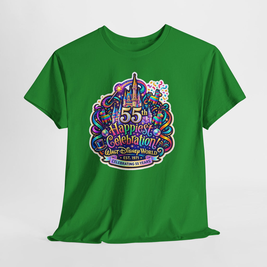 T-Shirt — "55th Happiest Celebration" Colorful Anniversary Castle Graphic Tee