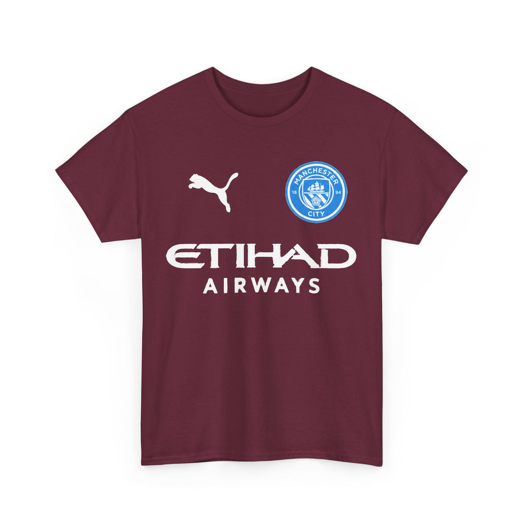 Man City Inspired Etihad Airways Logo Tee - Black Puma Style Football Shirt